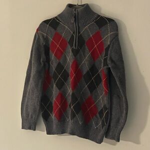 Janie and Jack Argyle Kids Mock Neck Quarter Zip Sweater